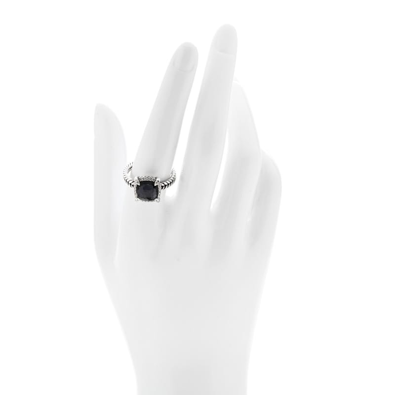 срібло 925 діамант чорний Orchid 9mm Chatelaine Pave Bezel каблучка 57 8