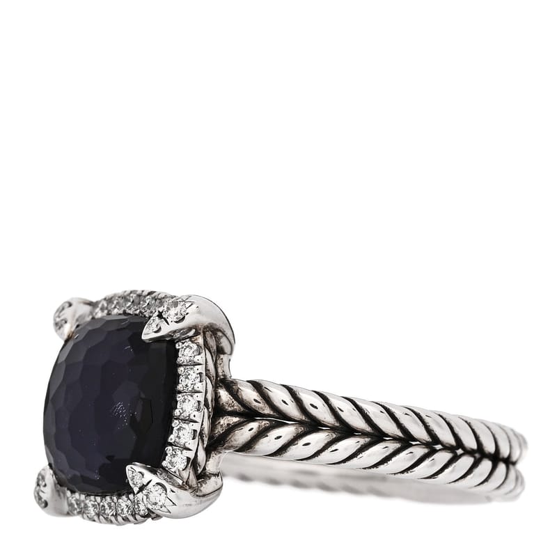 срібло 925 діамант чорний Orchid 9mm Chatelaine Pave Bezel каблучка 57 8