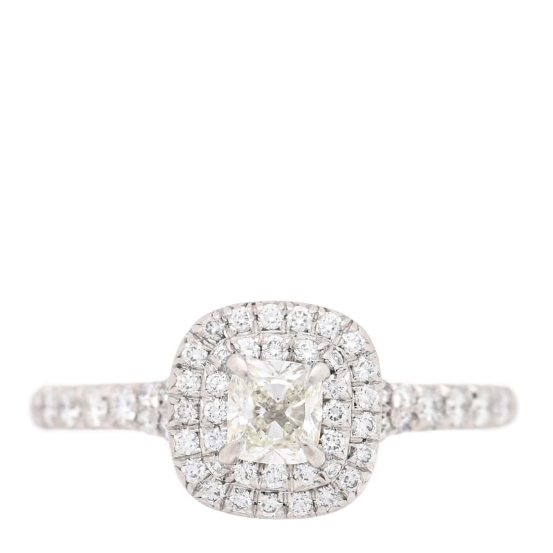 платина діамант .21ct Soleste Cushion Cut Double Halo Engagement каблучка 50 5.5