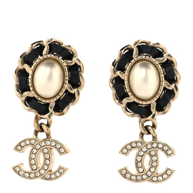 перлина Lambskin Crystal CC Drop сережки золото білий чорний