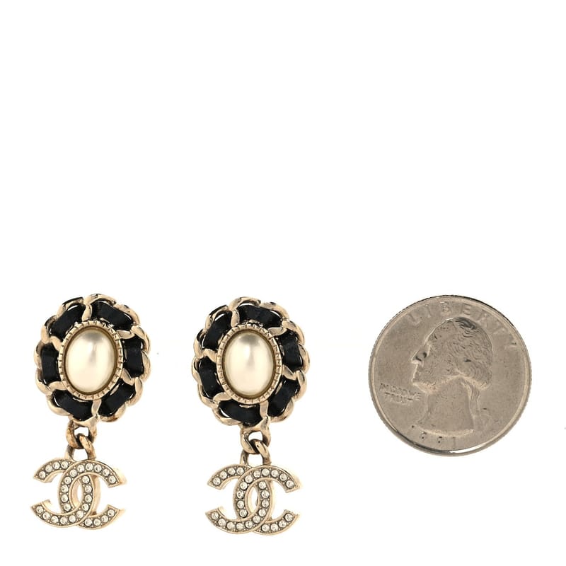 перлина Lambskin Crystal CC Drop сережки золото білий чорний