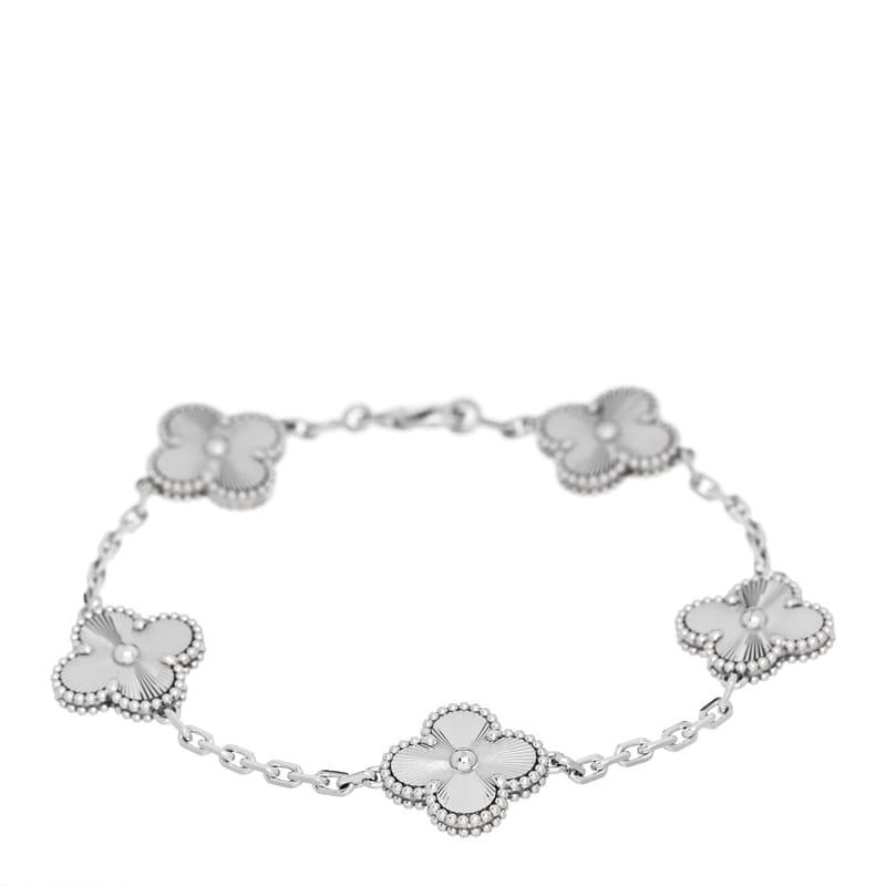 18K біле золото 5 Motifs Guilloche Vintage Alhambra браслет
