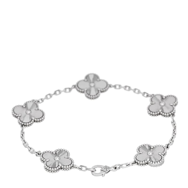 18K біле золото 5 Motifs Guilloche Vintage Alhambra браслет