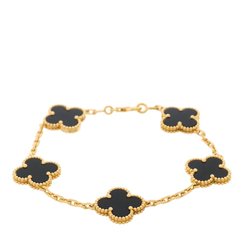 18K жовте золото чорний онікс 5 Motifs Vintage Alhambra браслет