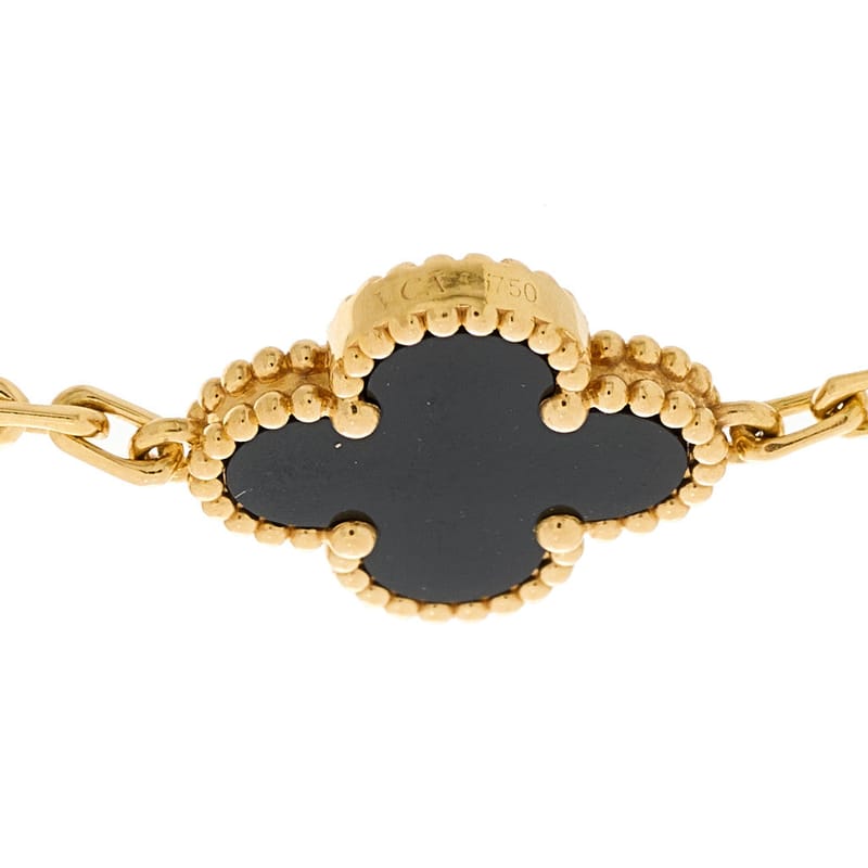18K жовте золото чорний онікс 5 Motifs Vintage Alhambra браслет