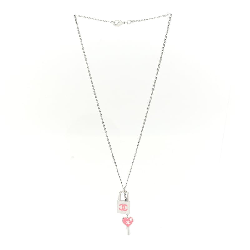 Enamel CC Padlock Heart Key кольє срібло рожевий Salmon