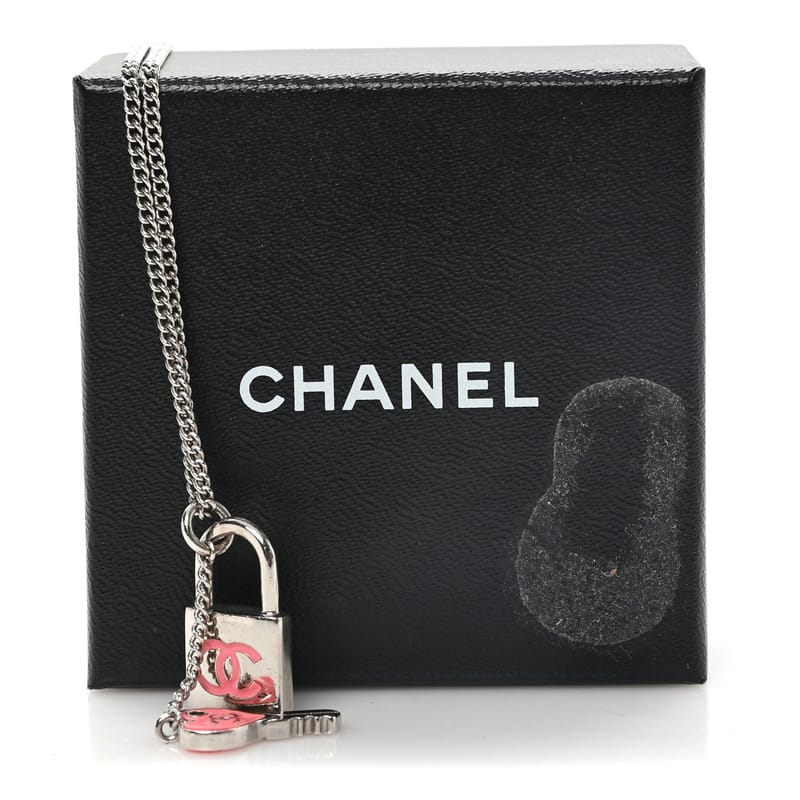 Enamel CC Padlock Heart Key кольє срібло рожевий Salmon