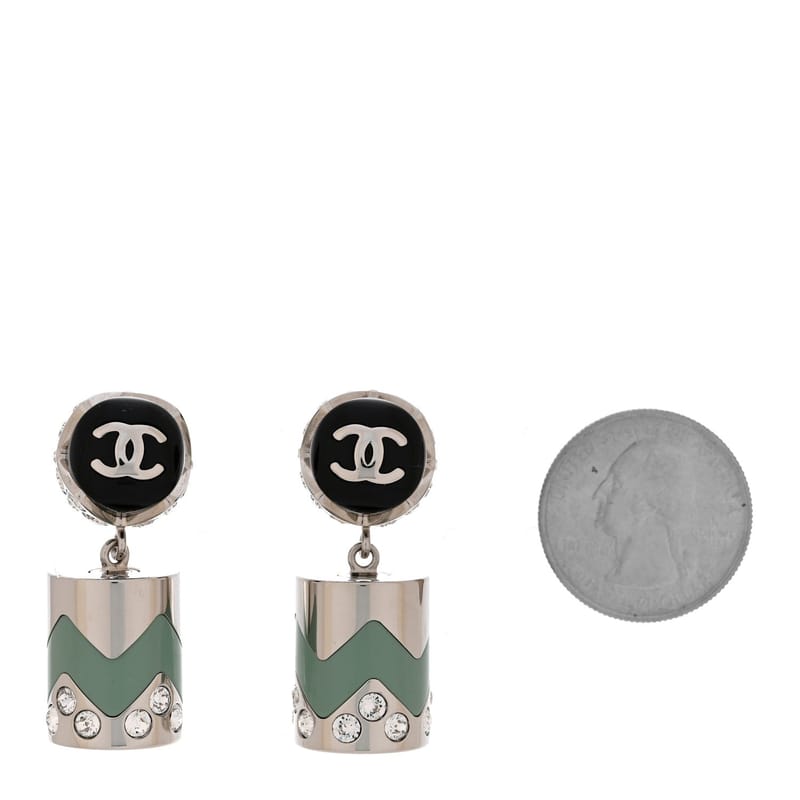 Metal Resin Crystal CC підвіска сережки срібло чорний Green