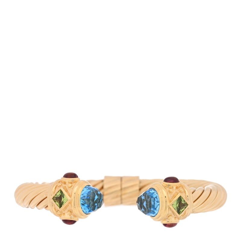 18K жовте золото Blue Topaz Peridot Pink Tourmaline 10mm Renaissance Cable браслет