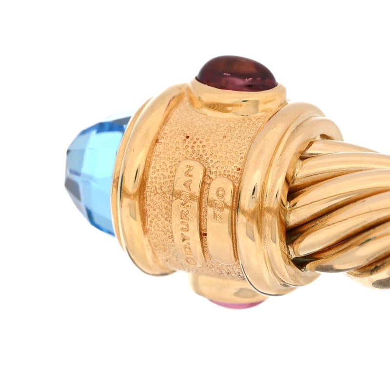 18K жовте золото Blue Topaz Peridot Pink Tourmaline 10mm Renaissance Cable браслет