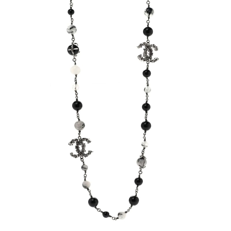 Crystal Bead CC Long кольє срібло чорний