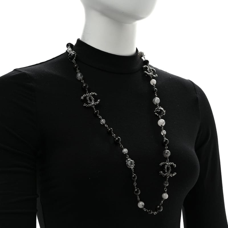 Crystal Bead CC Long кольє срібло чорний