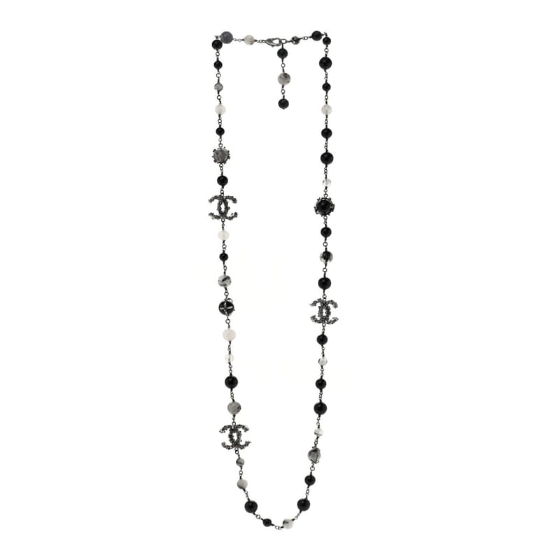 Crystal Bead CC Long кольє срібло чорний