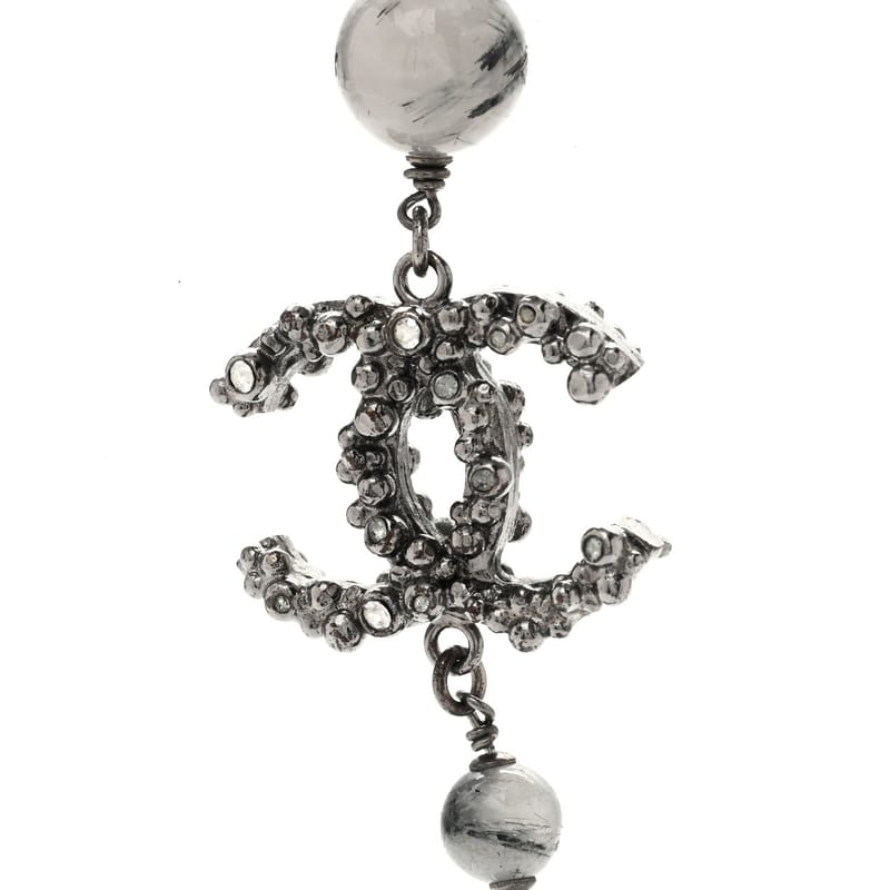 Crystal Bead CC Long кольє срібло чорний