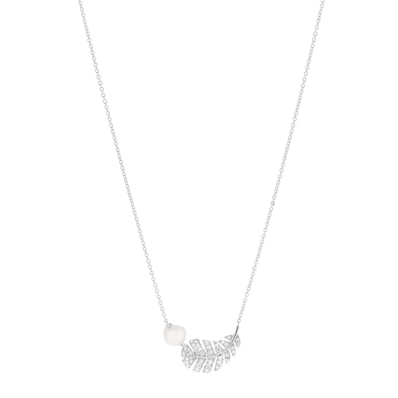 18K біле золото діамант Cultured перлина Plume De Chanel кольє