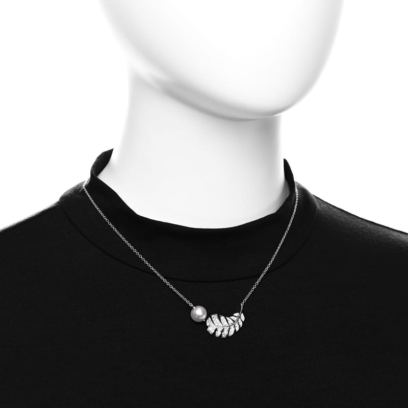 18K біле золото діамант Cultured перлина Plume De Chanel кольє