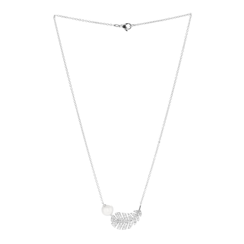 18K біле золото діамант Cultured перлина Plume De Chanel кольє