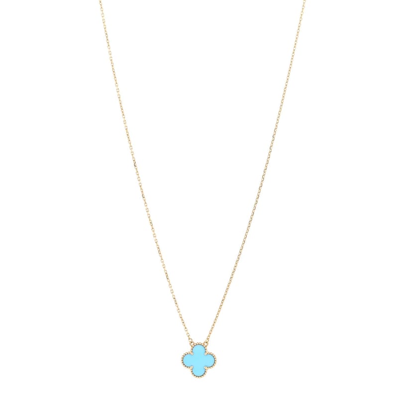 18K жовте золото Blue Agate Vintage Alhambra підвіска кольє