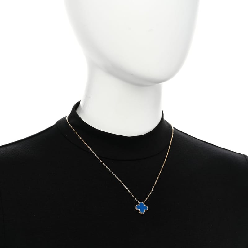 18K жовте золото Blue Agate Vintage Alhambra підвіска кольє