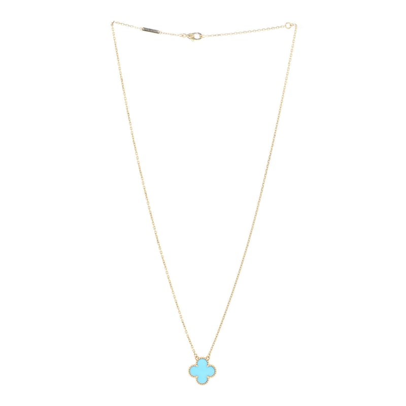 18K жовте золото Blue Agate Vintage Alhambra підвіска кольє