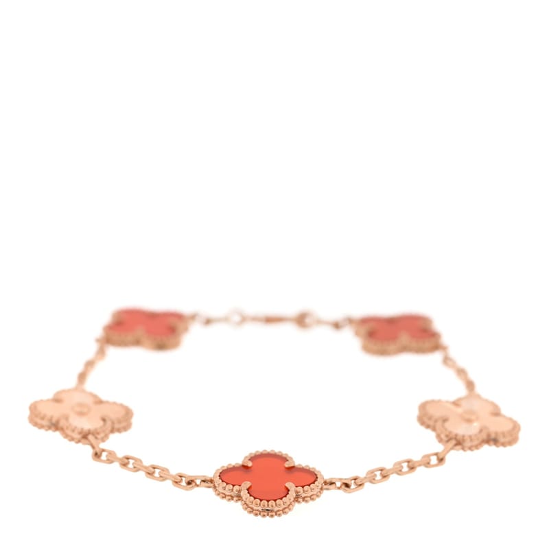 18K рожеве золото Carnelian 5 Motifs Guilloche Vintage Alhambra браслет
