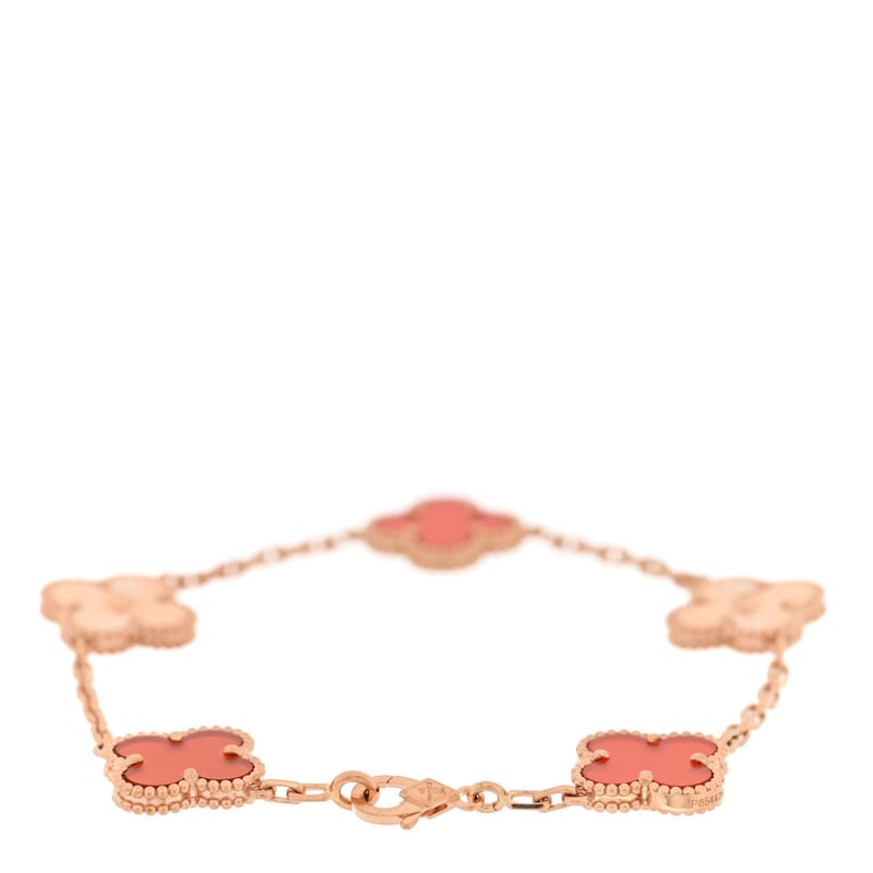 18K рожеве золото Carnelian 5 Motifs Guilloche Vintage Alhambra браслет