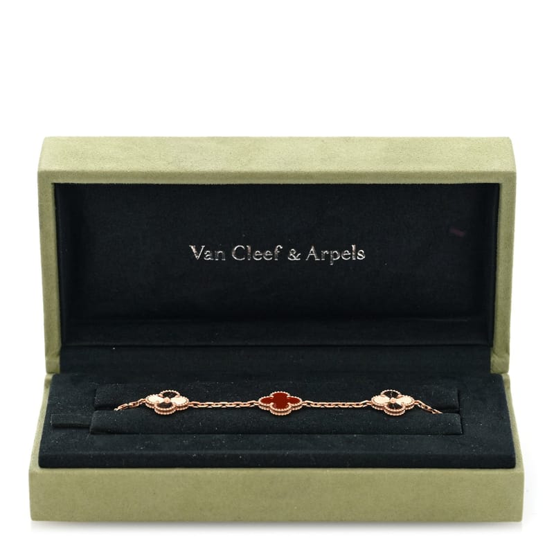 18K рожеве золото Carnelian 5 Motifs Guilloche Vintage Alhambra браслет