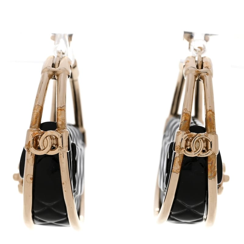 Metal Resin Quilted Flap Bag Hoop сережки чорний золото