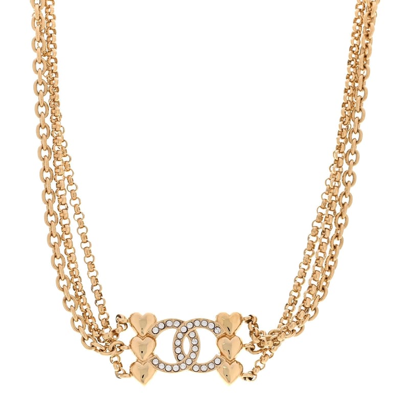 Crystal CC Heart Link Multi Strand чокер кольє золото