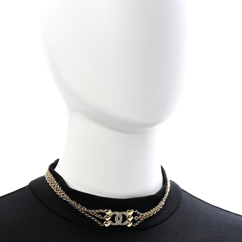 Crystal CC Heart Link Multi Strand чокер кольє золото
