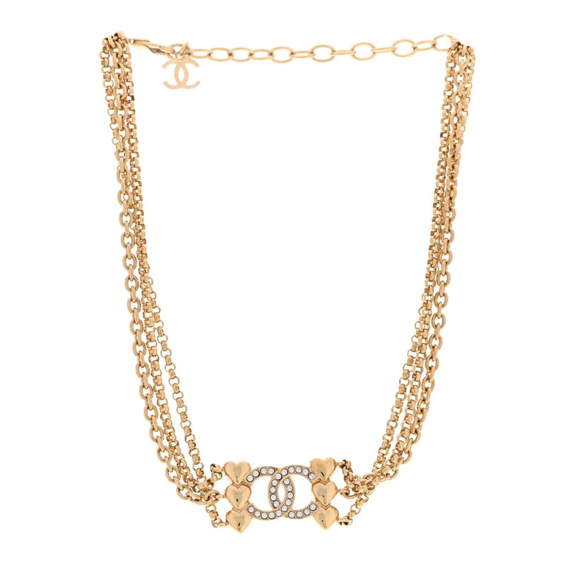 Crystal CC Heart Link Multi Strand чокер кольє золото