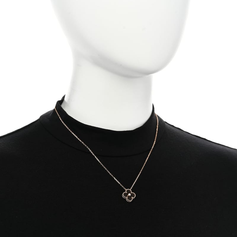 18K рожеве золото діамант срібло Obsidian Vintage Alhambra підвіска кольє