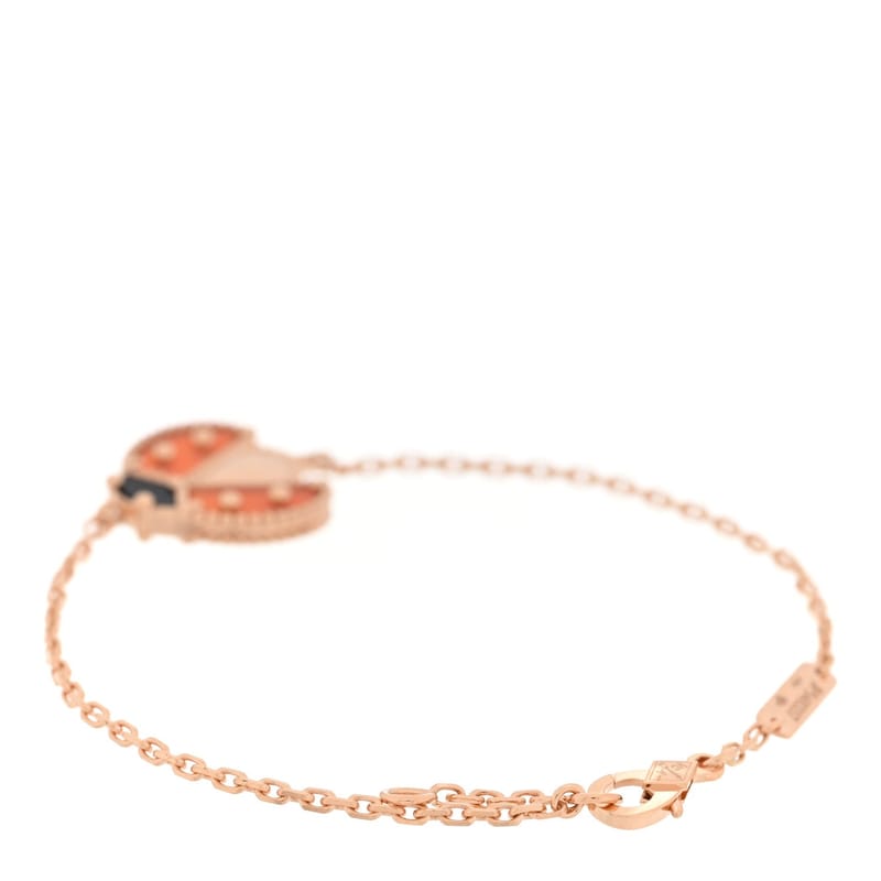 18K рожеве золото Carnelian онікс Lucky Spring Open Wing Lady Bug браслет