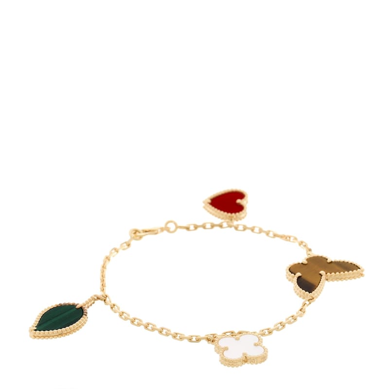 18K жовте золото перламутр малахіт Carnelian Tiger Eye 4 Motifs Lucky Alhambra браслет