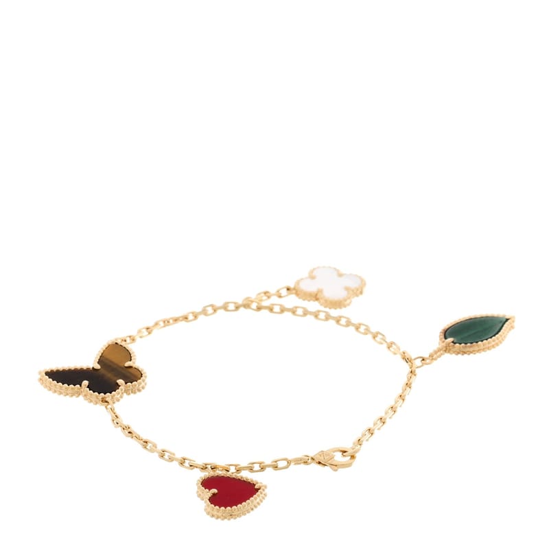 18K жовте золото перламутр малахіт Carnelian Tiger Eye 4 Motifs Lucky Alhambra браслет