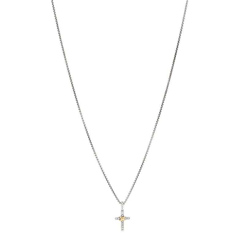 срібло 925 18K жовте золото діамант Petite Cross підвіска кольє