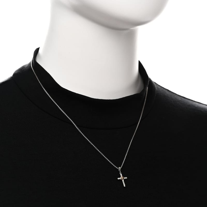 срібло 925 18K жовте золото діамант Petite Cross підвіска кольє