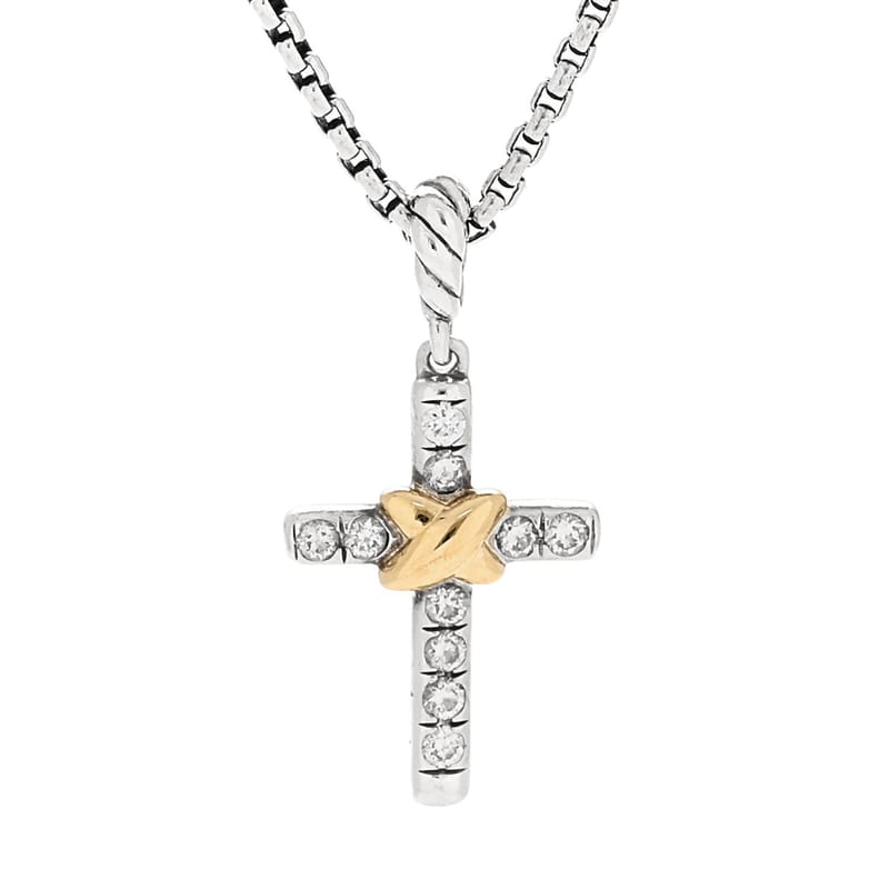 срібло 925 18K жовте золото діамант Petite Cross підвіска кольє