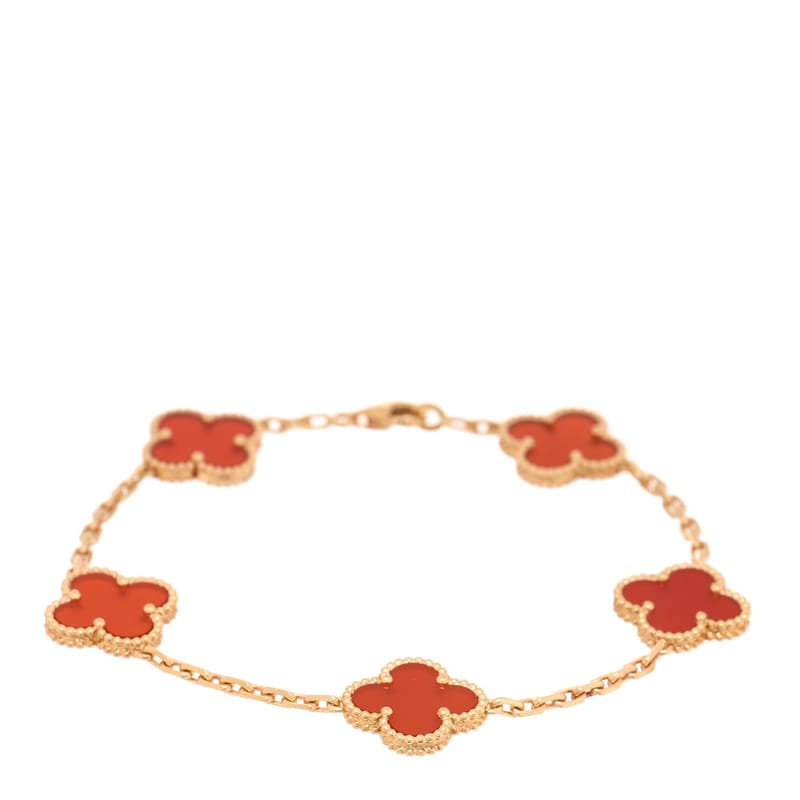 18K жовте золото Carnelian 5 Motifs Vintage Alhambra браслет