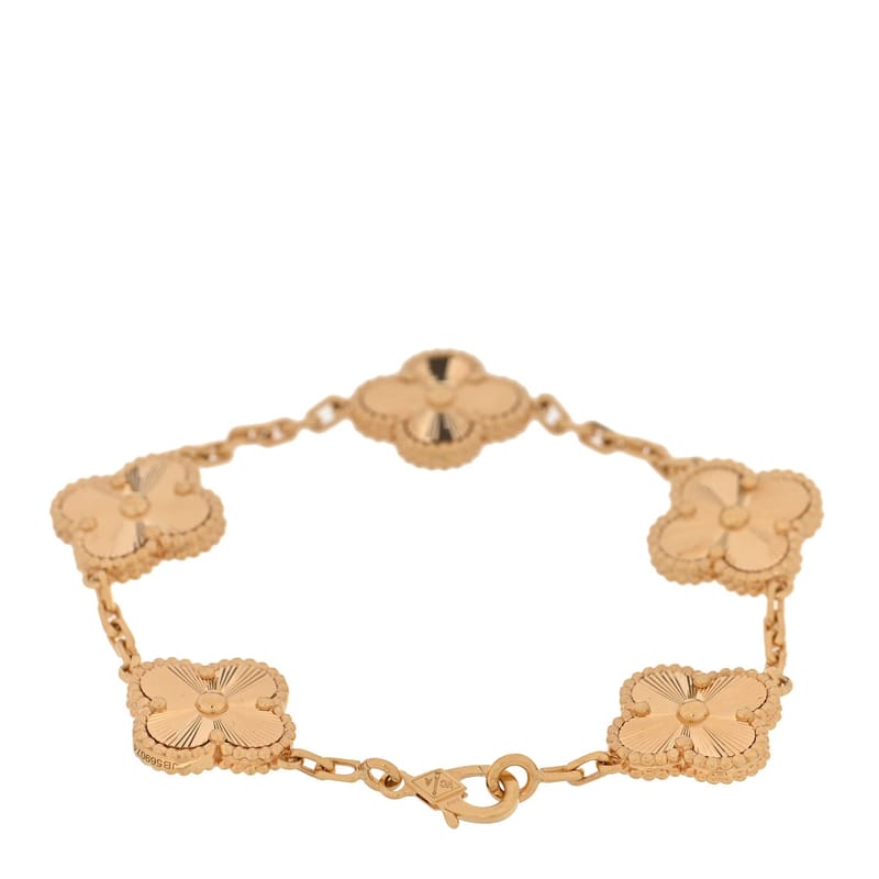 18K жовте золото 5 Motifs Guilloche Vintage Alhambra браслет