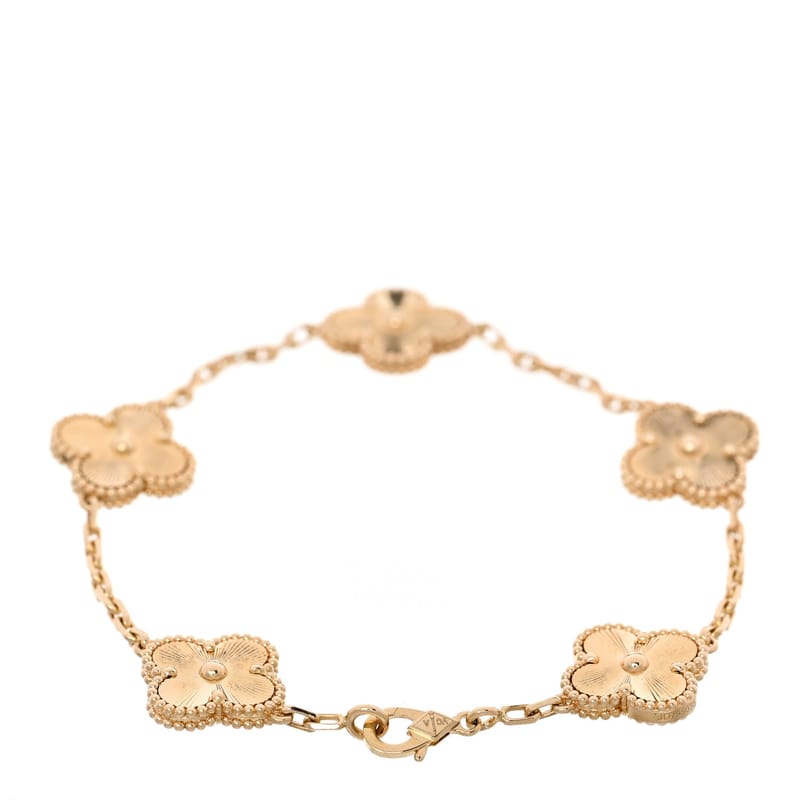 18K жовте золото 5 Motifs Guilloche Vintage Alhambra браслет