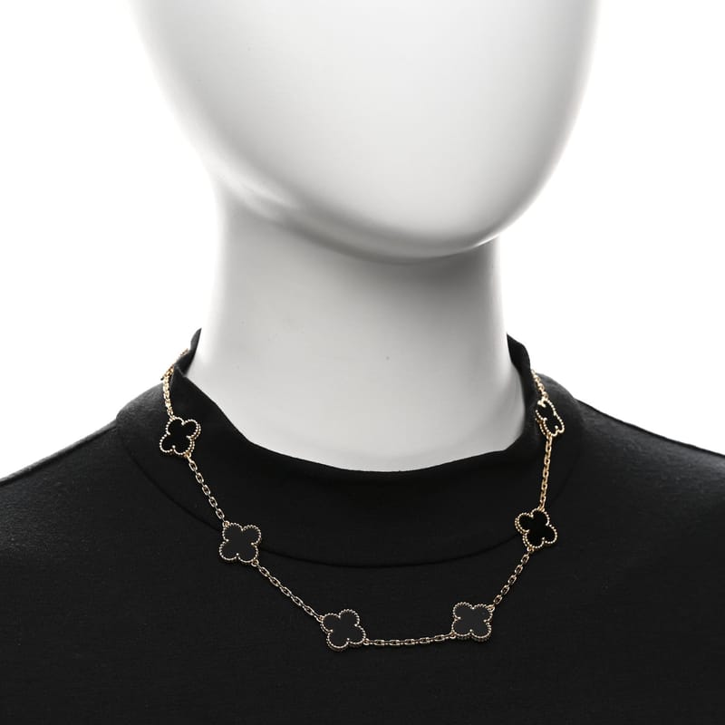 18K жовте золото чорний онікс 10 Motifs Vintage Alhambra кольє