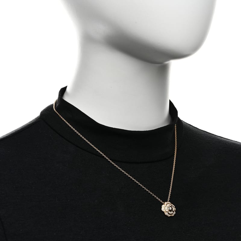 18K жовте золото діамант Bouton de Camelia підвіска кольє
