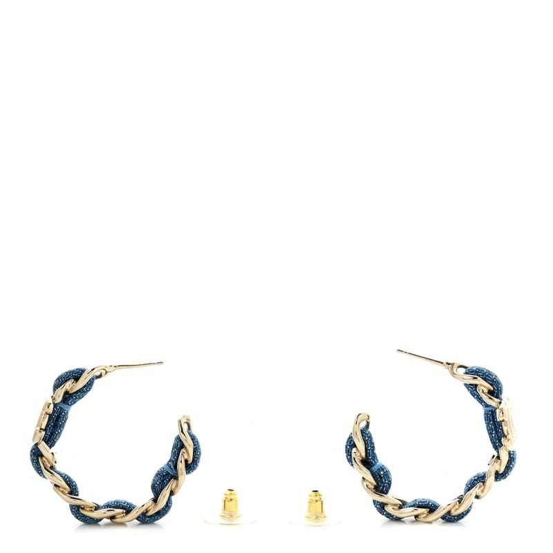 Metal Denim CC ланцюг Hoop сережки золото Blue