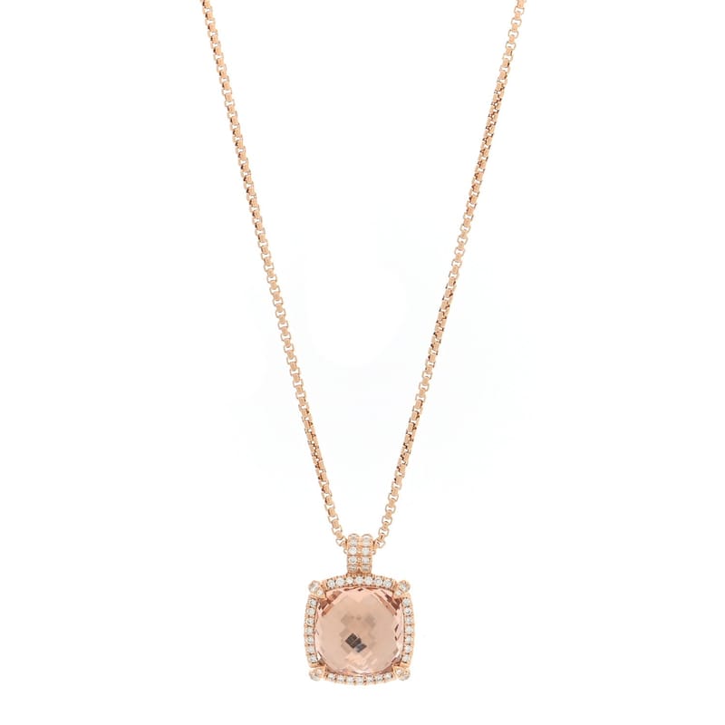 18K рожеве золото діамант Morganite 14mm Chatelaine Pave Bezel підвіска кольє