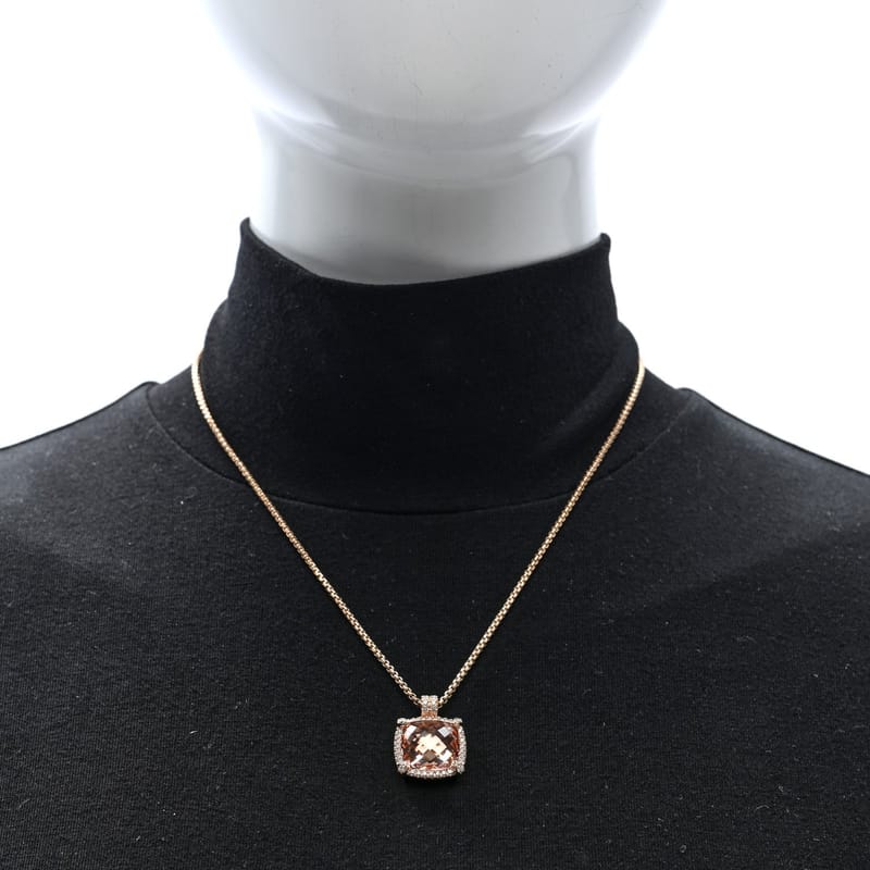 18K рожеве золото діамант Morganite 14mm Chatelaine Pave Bezel підвіска кольє