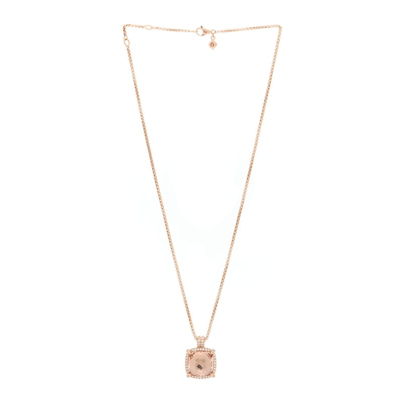 18K рожеве золото діамант Morganite 14mm Chatelaine Pave Bezel підвіска кольє