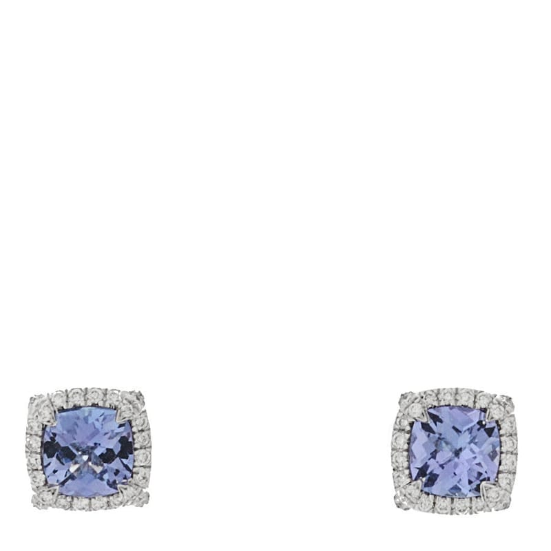 18K біле золото діамант Tanzanite 5mm Chatelaine Bezel Stud сережки