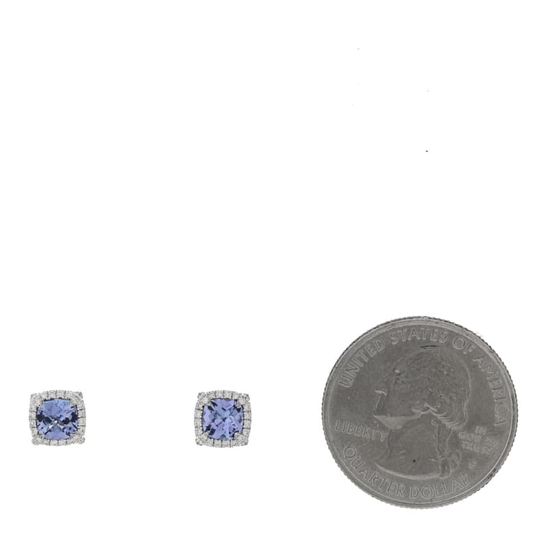 18K біле золото діамант Tanzanite 5mm Chatelaine Bezel Stud сережки