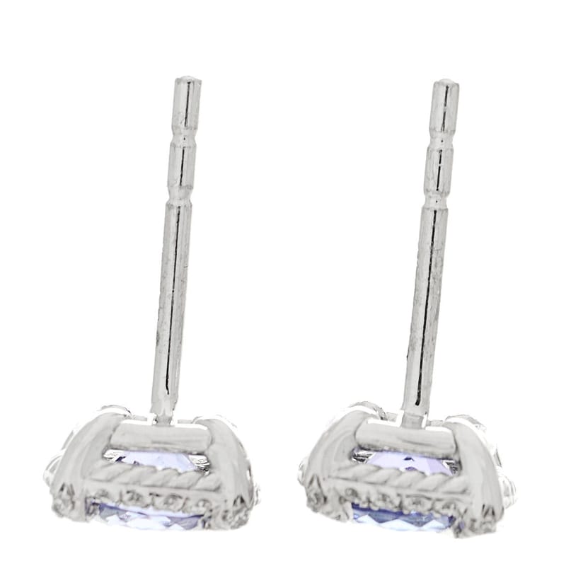18K біле золото діамант Tanzanite 5mm Chatelaine Bezel Stud сережки